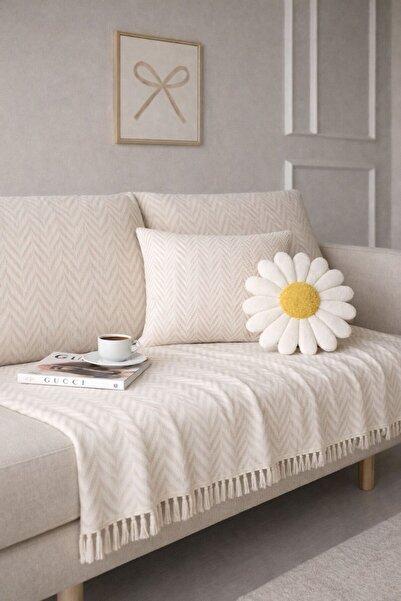 Bianca Koltuk Örtüsü Kaymaz Kumaş Özelliği | Koltuk Şalı 185 X 200 Cm EKRU8882199