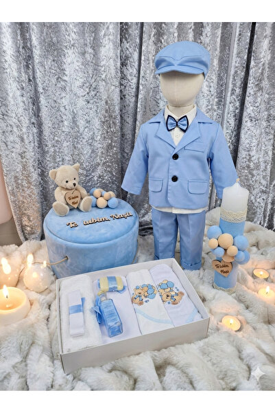 MASSIBEBE Set Complet Botez Băiat "Te Iubim Nașu": Costum Elegant, Trusou Urs...