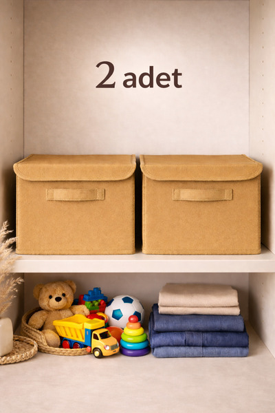 EVELLA HOME Bej 2 Adet Kapaklı Saklama Kutusu 30x30x30 cm Çok Amaçlı Dolap ve...