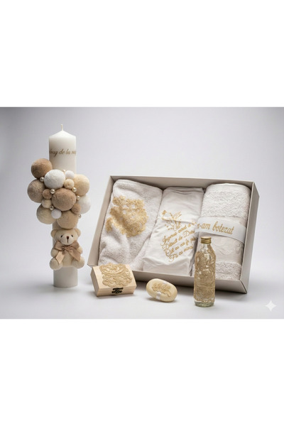 MASSIBEBE Complete set of premium baptism kit and decorated candle with teddy...