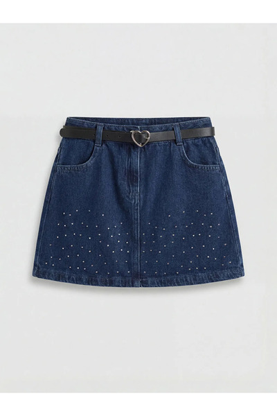 LC Waikiki Lcw Kids Indigo Girls' Stoned Jean Skirt and Belt