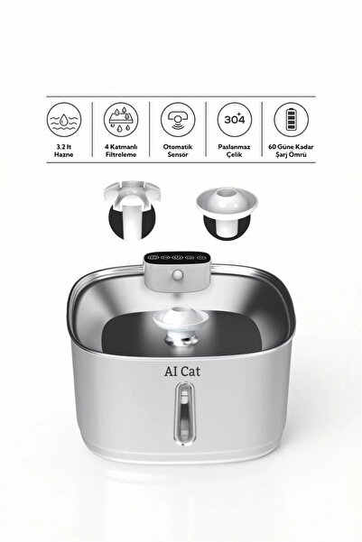 sevgipet SVGPT Hydra Metal Kablosuz Sensörlü Akıllı Kedi Su Pınarı - 304 Pasl...