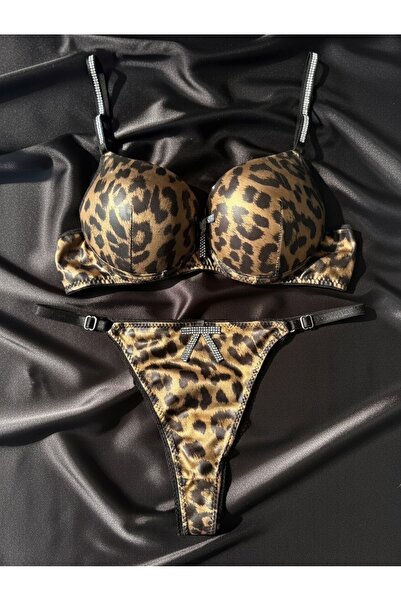 RADİESUM Kadın Leopar Desenli Dolgulu Balenli Sütyen Takım
