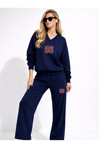 Risely Co Women's Casual Stylish V-Neck California Printed Top and Bottom Tra...