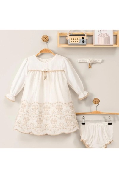 Baby shine Luxurious embroidered Turkish cotton dress - 3 pieces