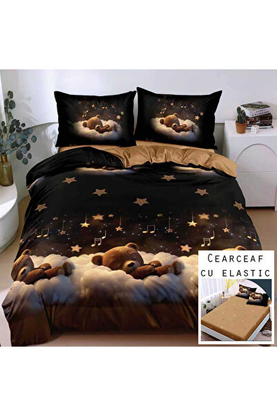 Patul Bed Linen, Satin Cotton, Sulphur, 2 Persons, Double Bed, 4 Pieces, Fitt...