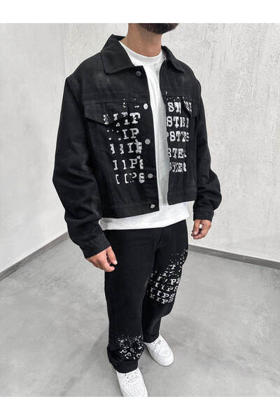 Urban Collection Compleu din denim cu imprimeu negru urbancollection