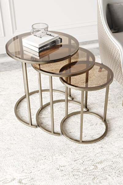 Cos.kim Milas C Zigon Sehpa Prinç Eskitme Rengi Bronz Cam