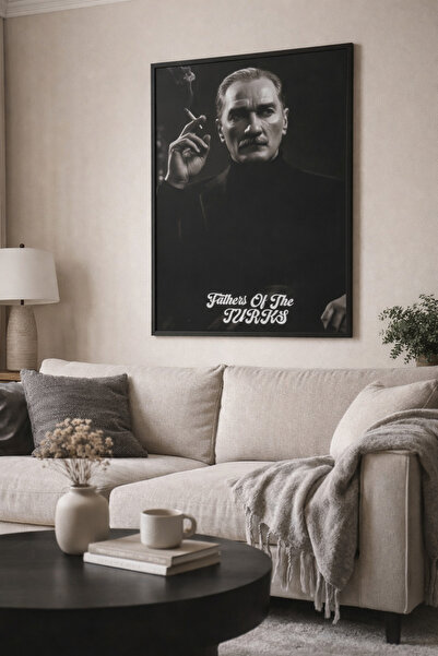 Teknograf Atatürk "Father of the Turks" Temalı Siyah Çerçeve Görünümlü MDF Tablo