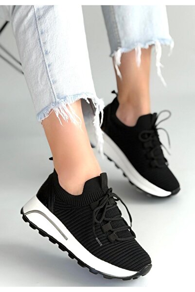 FRESCO SCARFS Feort Black Knitwear Lace-Up Sports Shoes