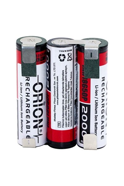 Orion 18650p 3x3.7v 3x2000mah 15c 3 lü puntalı Şarj Edilebilir Li-ion Pil
