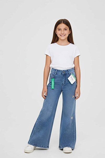 zubi kids Stoned and Bow Detail Flared Jean Pants (Ages 5-8)