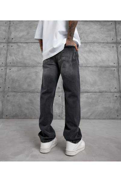 Mob Pantaloni de blugi largi pentru bărbați, negri, Chemical Straight Baggy Fit croială largă bumbac 100% denim