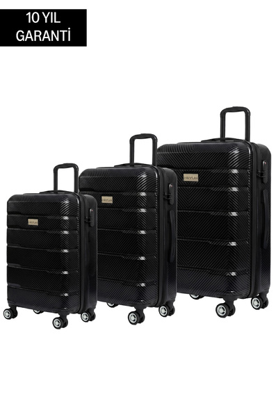 NIPPON 3'lü Set Büyük %100 Polikarbon Valiz Karbon Siyah 1807