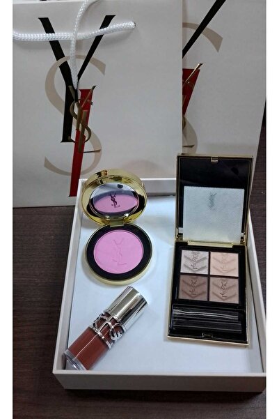 Makeup San Laurent Set with Box, Bag, and Ribbon: 4-Color Palette (Shade 100)...