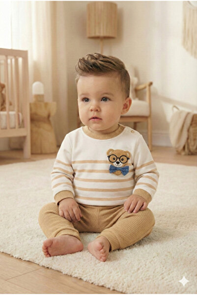 MYZİ STORE Medvedić za dečaka Vezena set od 2 100% Pamuk