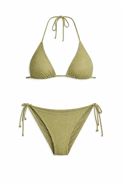 Mores Yeşil İpli Bikini Takımı Üçgen Kesim Plaj Bikini Set