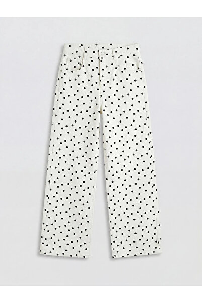 LC Waikiki Lcw Kids Ecru Wideleg Polka Dot Pack Girls' Gabardine Pants