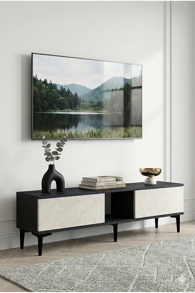 YUMEDİ DESİGN TSA1599AT - DİDEMA TV STAND , TV SEHPASI 150CM ANTRASİT-TRAVERTEN