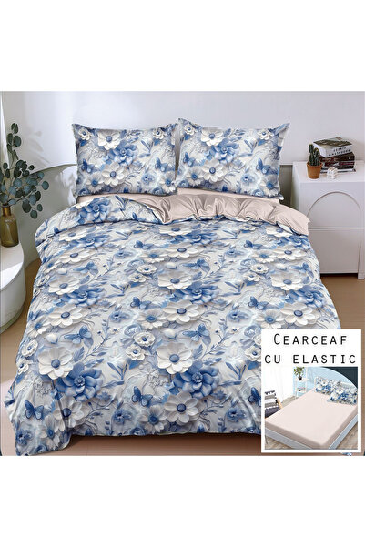 Patul Bed Linen, Satin Cotton, Sulphur, 2 Persons, Double Bed, 4 Pieces, Fitt...