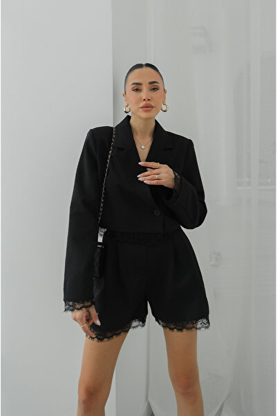 Havoş Μαύρο Σετ Σορτς και Μπουφάν Sevilla Δαντέλα με Λεπτομέρειες