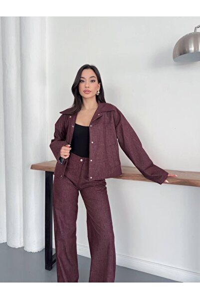 Ekim Store Stretch Fabric Cropped Denim Gilet Jacket Pants Set