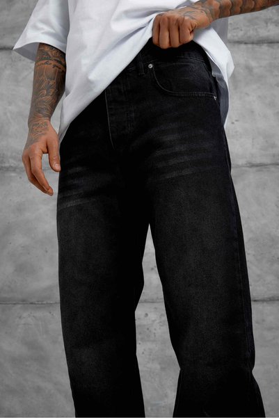 Mob Blugi negri pentru bărbați, croială dreaptă, largi, croială largă bumbac 100% denim