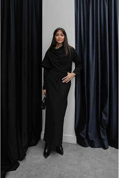 Havoş Set cămașă și fustă neagră cu detalii de șal la guler