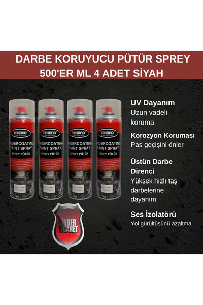 Önder Ticaret Darbe Koruyucu Pütür Sprey Siyah 500'er Ml 4 Adet Araç Altı Kap...