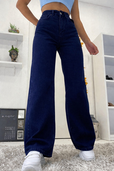 LİMABEL Kadın Lacivert Salaş Kot Pantolon Lacivert Palazzo Jean