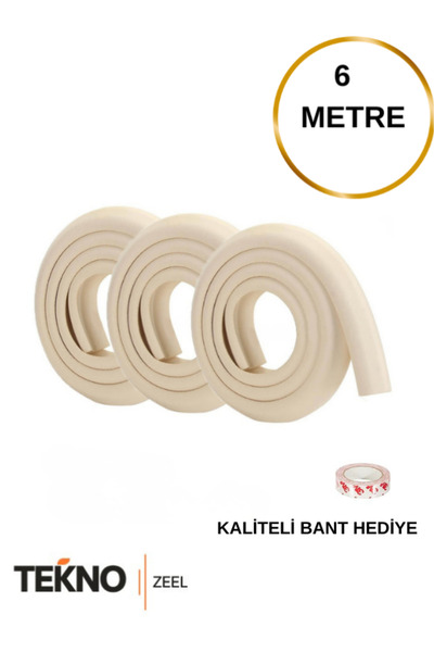 teknozeel Kauçuk Krem Renk 6 Metre Kenar Koruyucu - Bebek Çocuk Masa Koruma D...