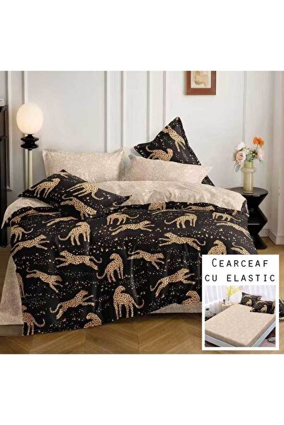 Patul Satin Cotton Linen, Sulphur, 2 Persons, Double Bed, 4 Pieces, Fitted St...