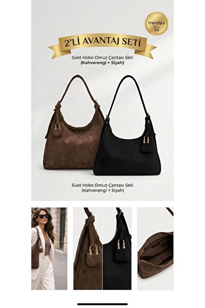 Zeyne Zyn01 Women's 2-Piece Advantage Set Black and Brown Suede Hobo Shoulder...