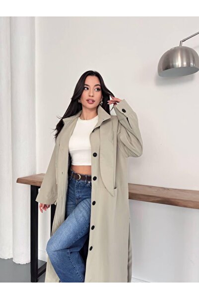 Ekim Store Long Trench Coat with Shawl and Buttons
