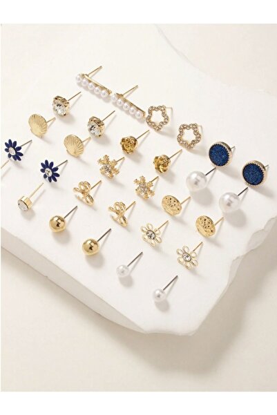 VEYA A luxurious women's earring set of 15 pairs in gold, adorned with multip...