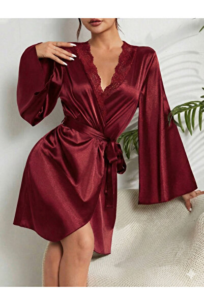 sempathy Women's Satin Ruffled Simple and Stylish Short Satin Dressing Gown w...
