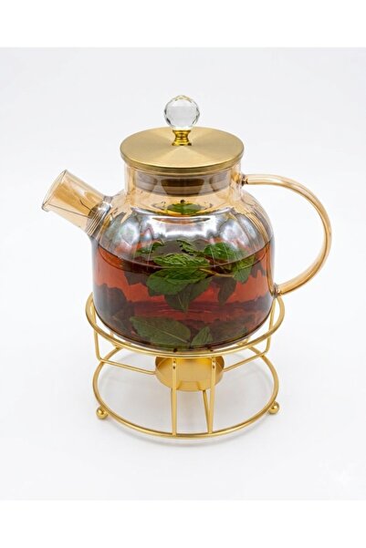 Generic 1 liter gold teapot + elegant gold base, 15 cm diameter