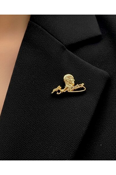 modamira Altın Rengi Atatürk ve İmzası 1 Adet Yaka Rozeti