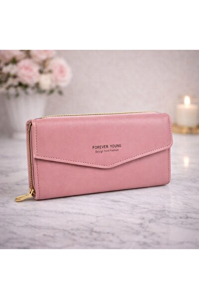 velve Portofel dama din piele ecologica, compartimentare multipla, roz pudrat...