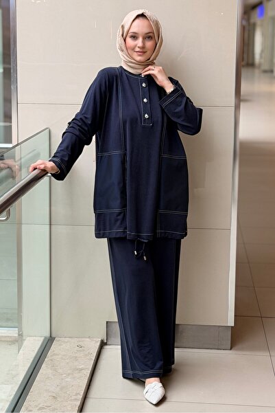Nurcan Çetin Spor Dikiş Kolları Apoletli Kumaş Mix Tunik Pantolon Takım