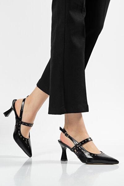 FİYANA SHOES Open Back, Pointed Toe, Patent Leather Material, Women's Stiletto