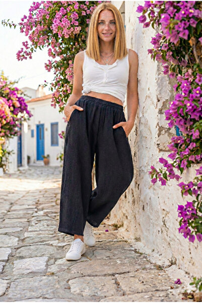 Pasaklı Giyim Women's Muslin Fabric, Elastic Waist, Pocketed Comfortable Fit ...