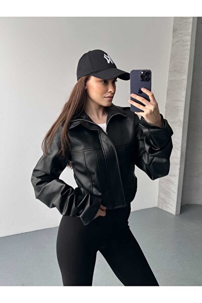 Ekim Store Κορσέλι Κοντό Δερμάτινο Τζάκετ