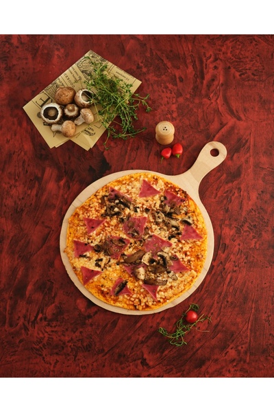 LkAhşap 32 cm Ahşap Pizza Sunum Tahtası Saplı – Yuvarlak Doğal Ahşap Servis ve Sunum Tabağı Fırın Küreği