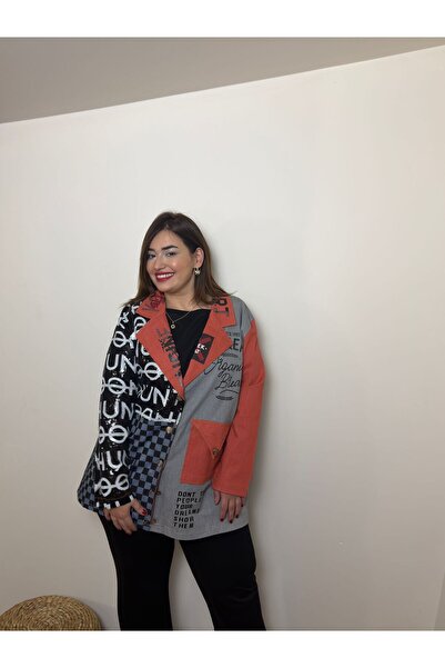 Store Büyük Beden Ceket Sırt Detaylı Pul İşlemeli Ceket