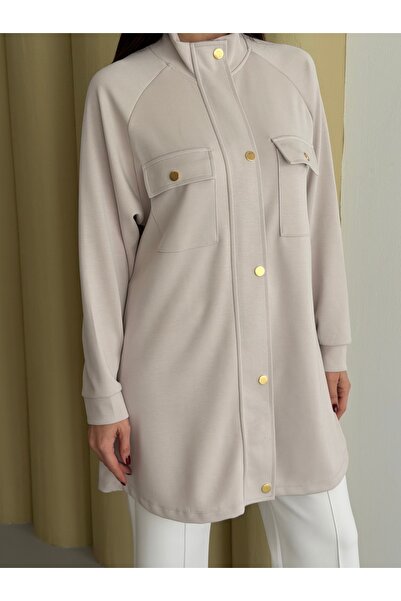 Balenbi Sudija kragna sa kopčama Sa detaljem džepa Modal Hidžab tunika 1191 -...