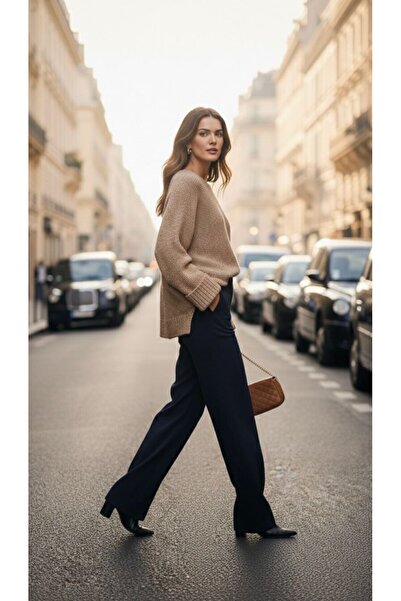 SİBELİZE Women's Short Front Long Back Brioche Knit Sweater