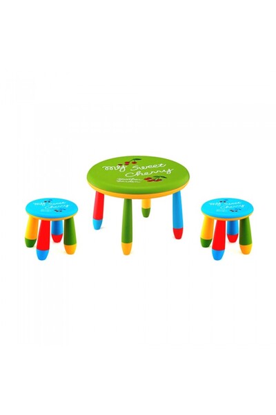Raki Set mobila copii masa rotunda SLANTE 70 cm culoare verde cu 2 scaune GOG...