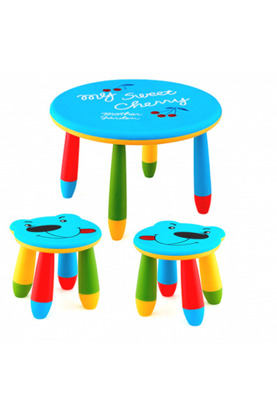 Raki Set mobila copii masa rotunda SLANTE 70 cm culoare albastra cu 2 scaune ...