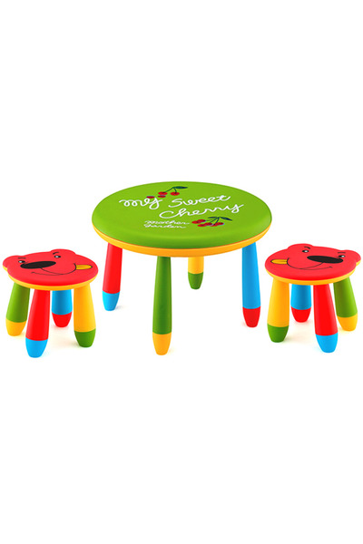 Raki Set mobila copii masa rotunda SLANTE 70 cm culoare verde cu 2 scaune URS...